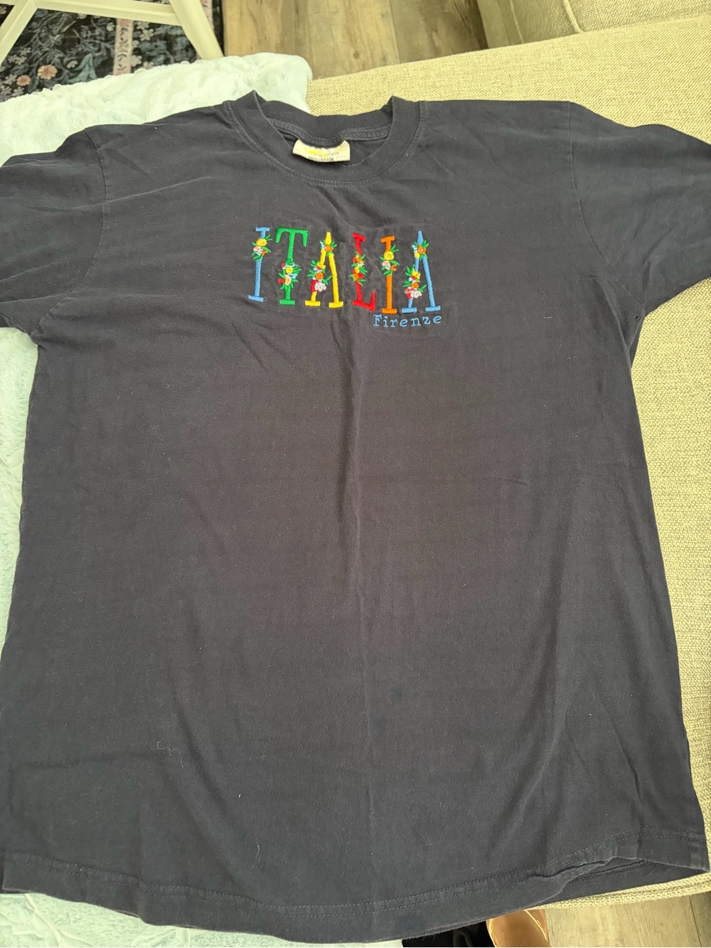 ITALIA Firenze Embroidered Navy Short Sleeve Tee